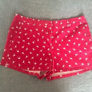 Hot pink  chino shorts with white flamingos